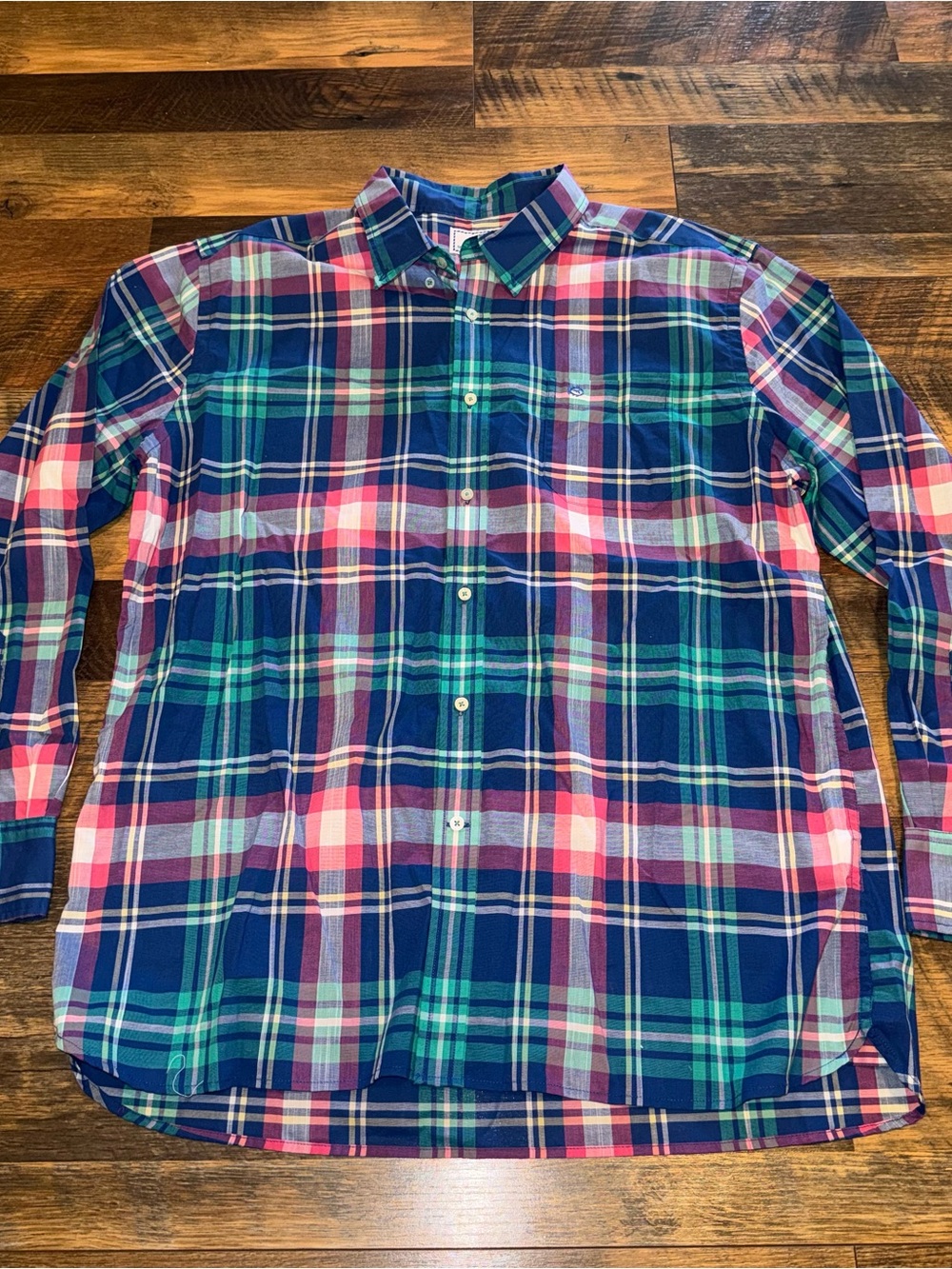 Southern Tide Plaid Button-Down Shirt in Navy, Pink & Teal